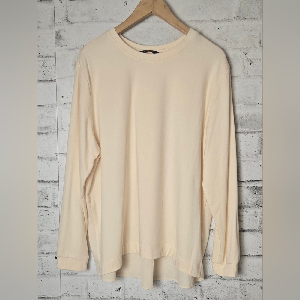 Denver Hayes Cream Knit Sweater XL with Sheer Chiffon Back Soft & Comfy